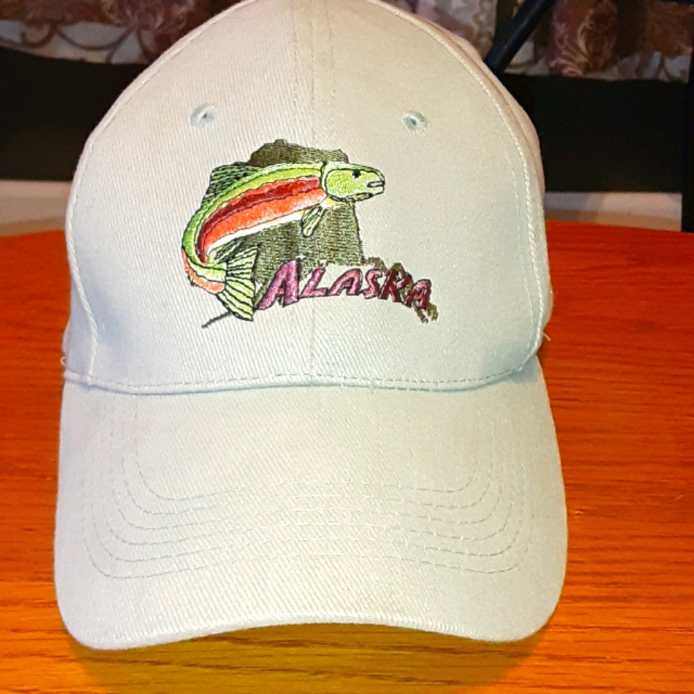 Tan embroidered  fish Alaska baseball cap